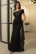Satin Draped Neck Sheath Formal Dress