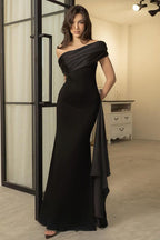 Satin Draped Neck Sheath Formal Dress