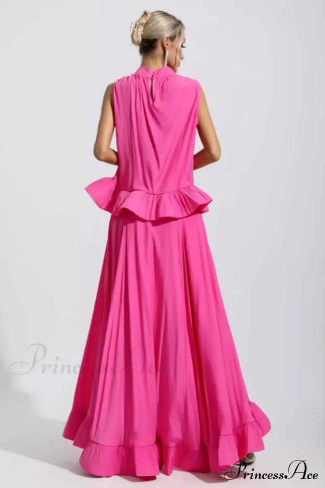 Elaine Pink Sleeveless Charming Ruffle Mermaid Set