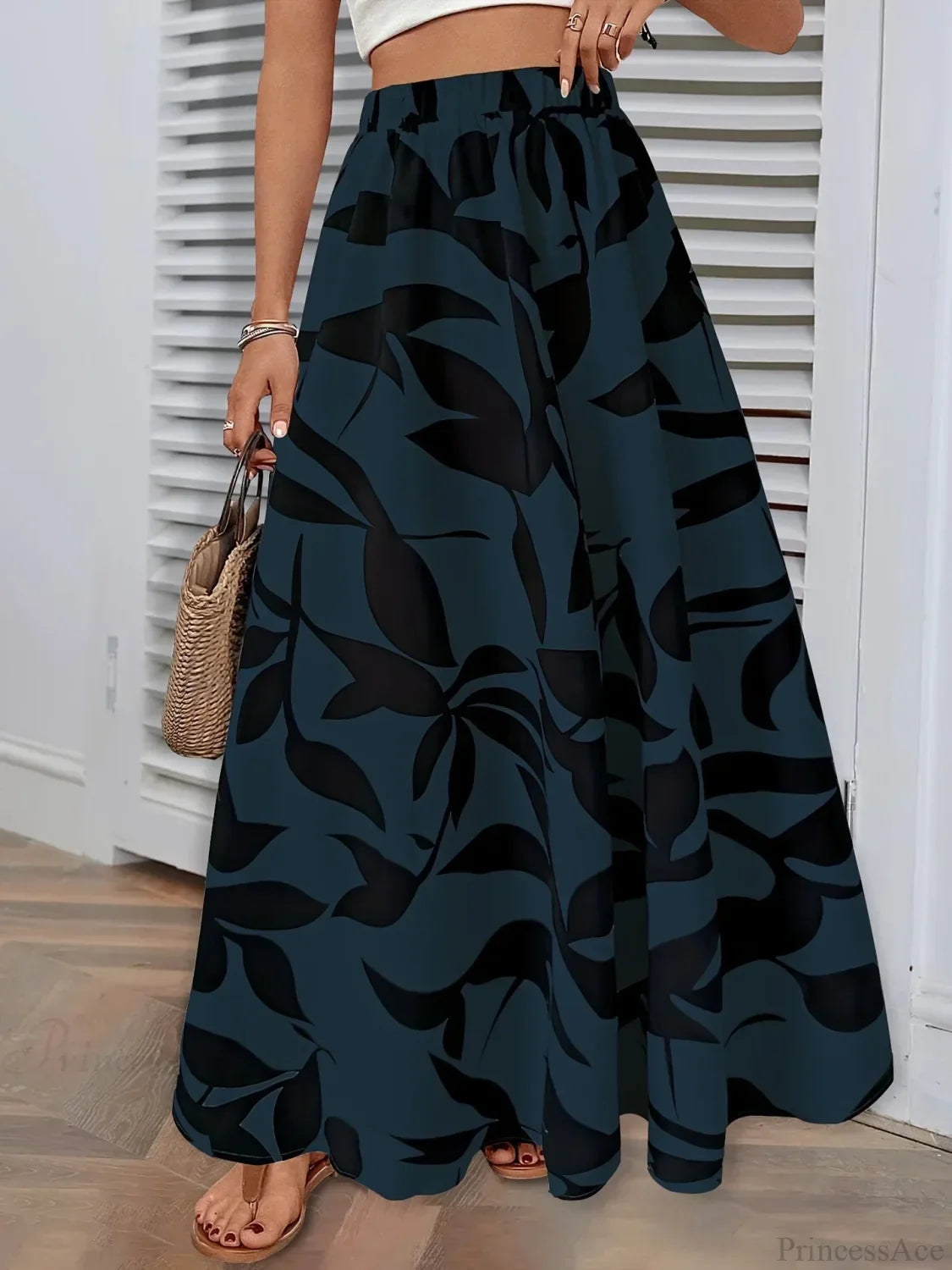 Elastic Waist Flowers Printed A-Line Skirt Summer Elegant