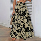 Elastic Waist Flowers Printed A-Line Skirt Summer Elegant