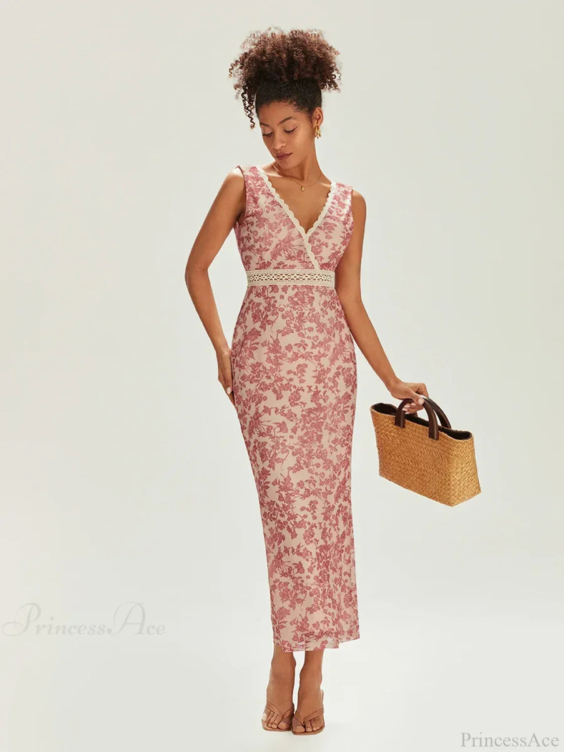 Elegant Floral Fishtail Lace Trim Wrap V-Neck Bodycon Dress