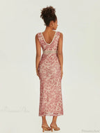 Elegant Floral Fishtail Lace Trim Wrap V-Neck Bodycon Dress