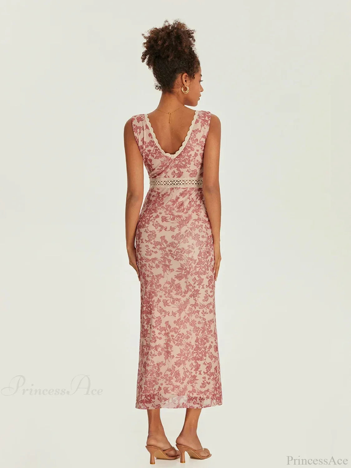 Elegant Floral Fishtail Lace Trim Wrap V-Neck Bodycon Dress