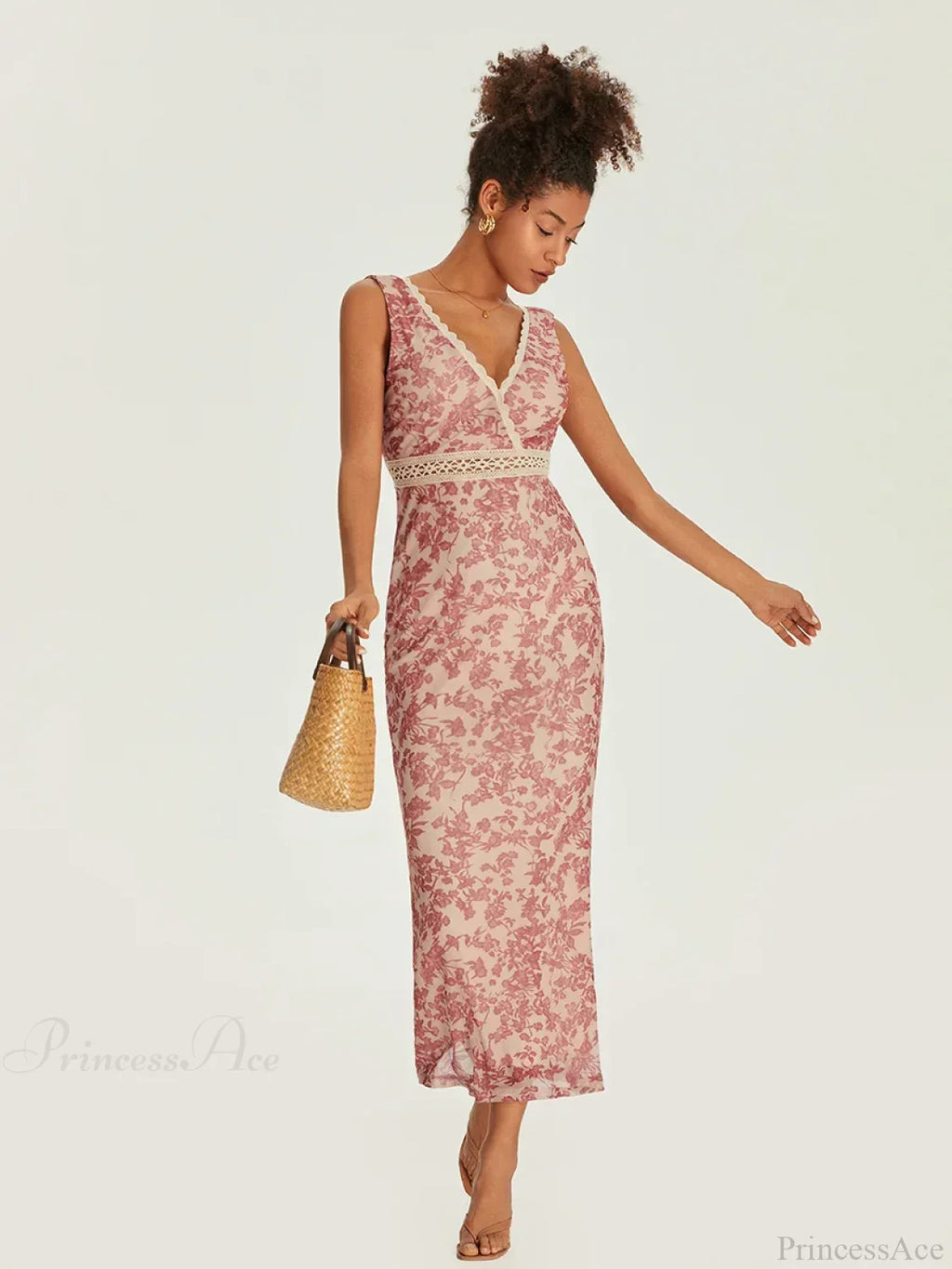 Elegant Floral Fishtail Lace Trim Wrap V-Neck Bodycon Dress