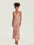 Elegant Floral Fishtail Lace Trim Wrap V-Neck Bodycon Dress