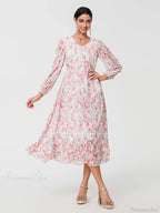 Elegant Floral Flowing Long Sleeve A-Line Dress