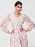 Elegant Floral Flowing Long Sleeve A-Line Dress