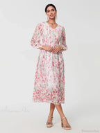 Elegant Floral Flowing Long Sleeve A-Line Dress