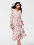 Elegant Floral Flowing Long Sleeve A-Line Dress