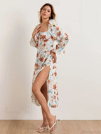 Elegant Floral Midi Puff Sleeve Square Neck Dress