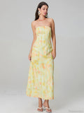 Elegant Floral Print Tube Backless Off-Shoulder Evening Gown Party Dress