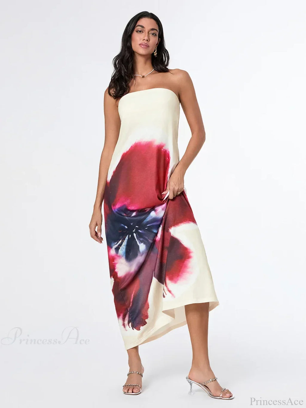 Elegant Floral Strapless Loose Fit Dress