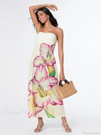 Elegant Floral Strapless Loose Fit Dress