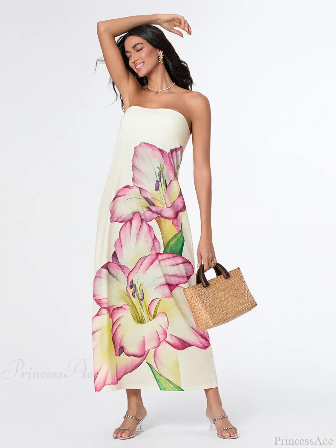 Elegant Floral Strapless Loose Fit Dress
