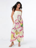 Elegant Floral Strapless Loose Fit Dress