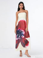 Elegant Floral Strapless Loose Fit Dress