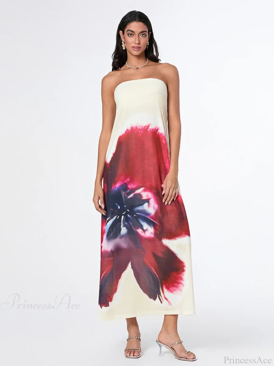 Elegant Floral Strapless Loose Fit Dress