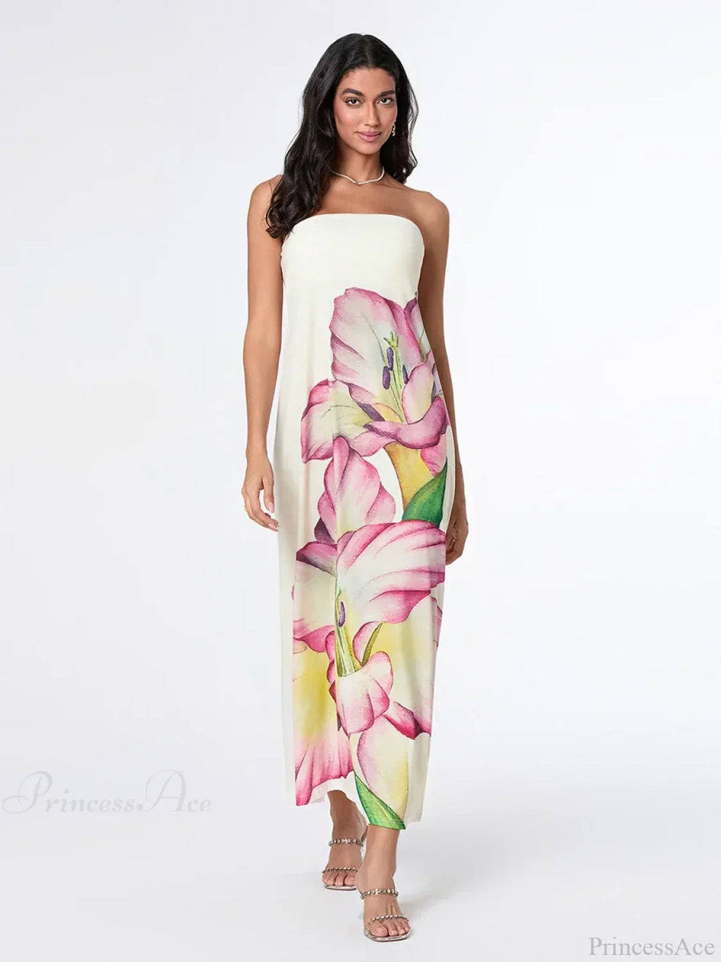 Elegant Floral Strapless Loose Fit Dress