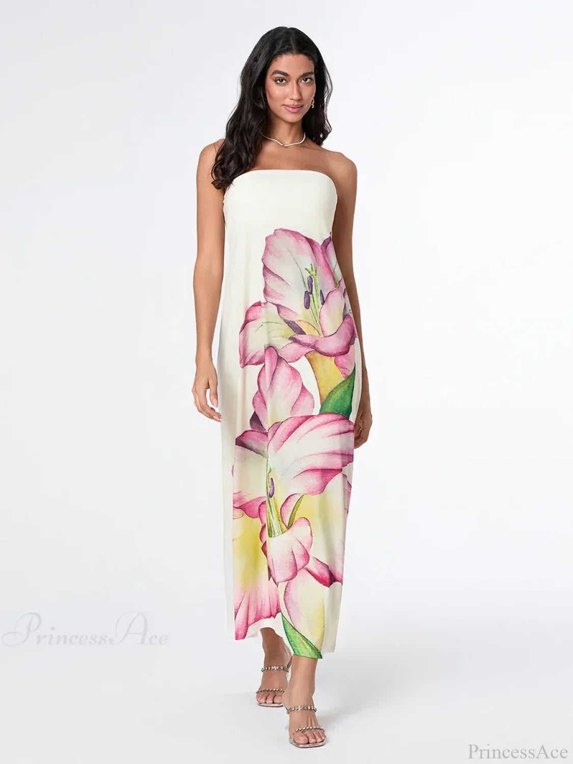 Elegant Floral Strapless Loose Fit Dress