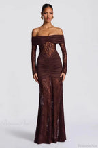 Elegant Lace Off-The-Shoulder Long Sleeve Bodycon Evening Dress