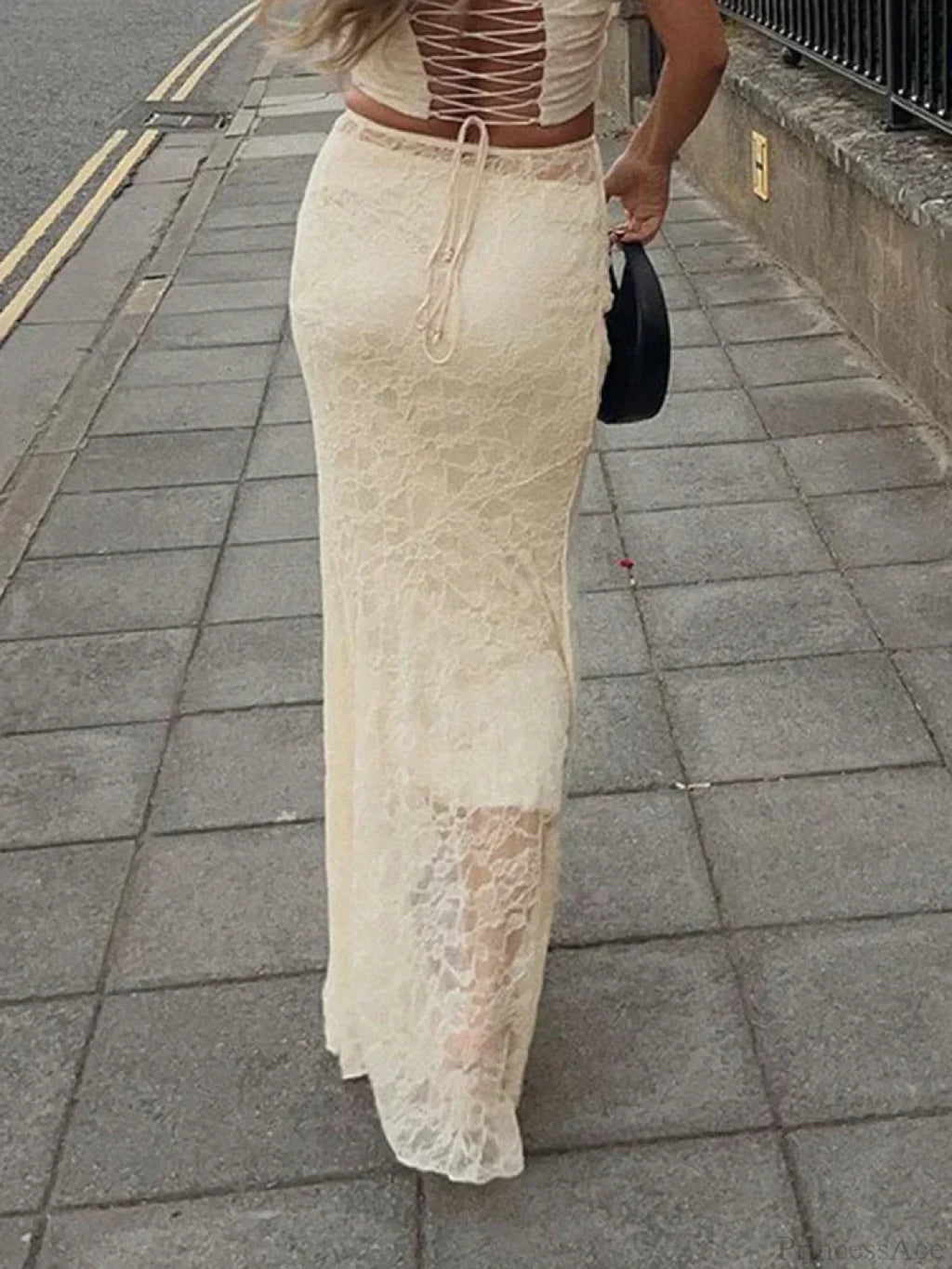 Elegant Lace Trumpet Skirt Holiday See Through Maxi
