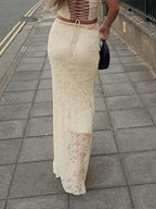 Elegant Lace Trumpet Skirt Holiday See Through Maxi