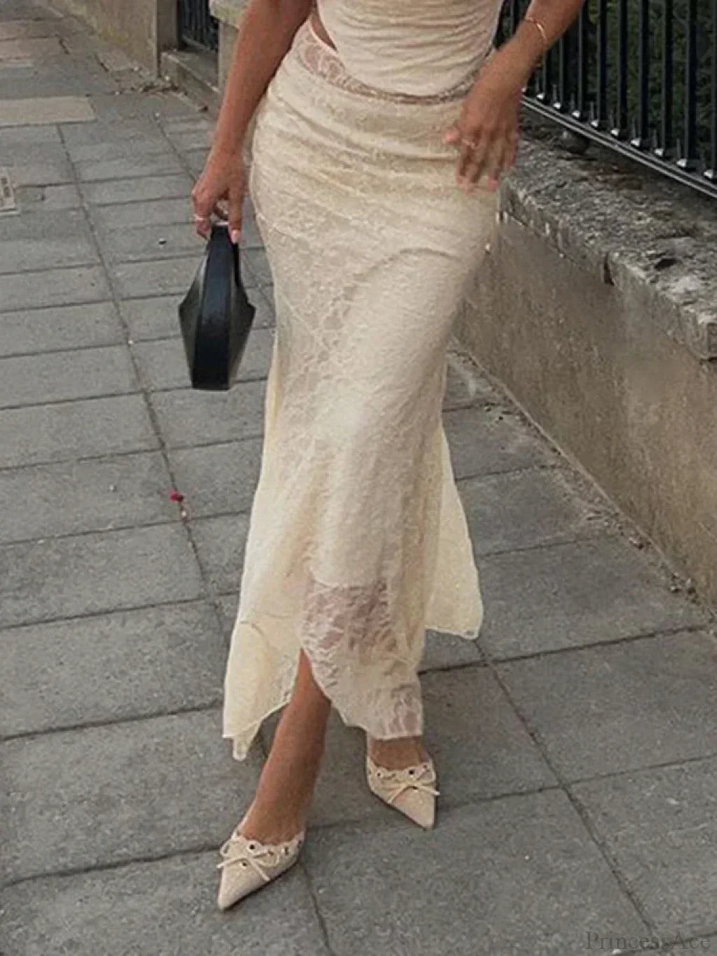 Elegant Lace Trumpet Skirt Holiday See Through Maxi