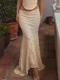 Elegant Lace Trumpet Skirt Holiday See Through Maxi