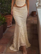 Elegant Lace Trumpet Skirt Holiday See Through Maxi