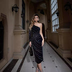 Elegant One-Shoulder Rhinestone Slimming Dress Prom