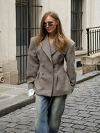 Elegant Plaid Printed Lapel Coat