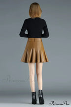 Elegant Plus Size Korean Genuine Real Leather High Waist Skirt