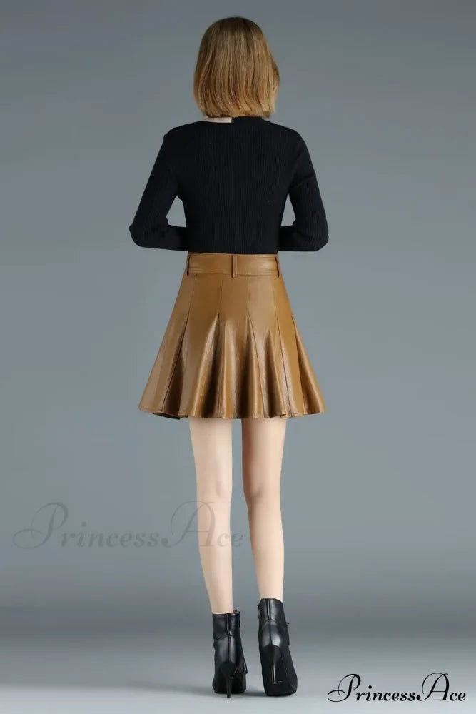 Elegant Plus Size Korean Genuine Real Leather High Waist Skirt
