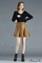 Elegant Plus Size Korean Genuine Real Leather High Waist Skirt