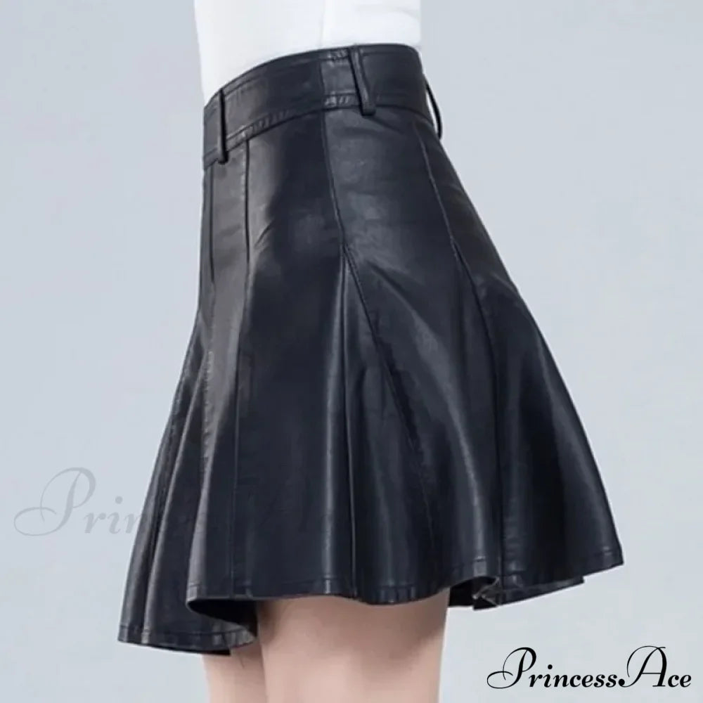 Elegant Plus Size Korean Genuine Real Leather High Waist Skirt