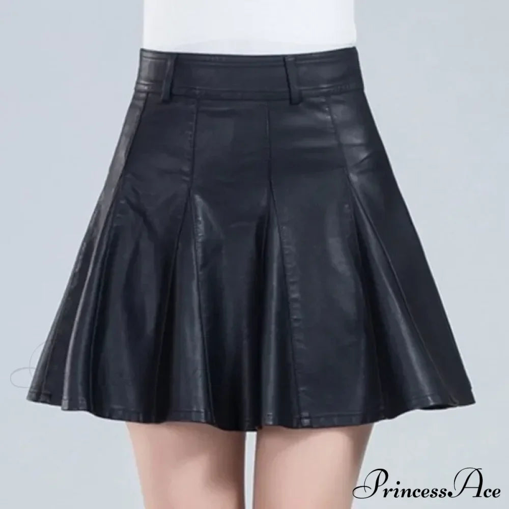 Elegant Plus Size Korean Genuine Real Leather High Waist Skirt
