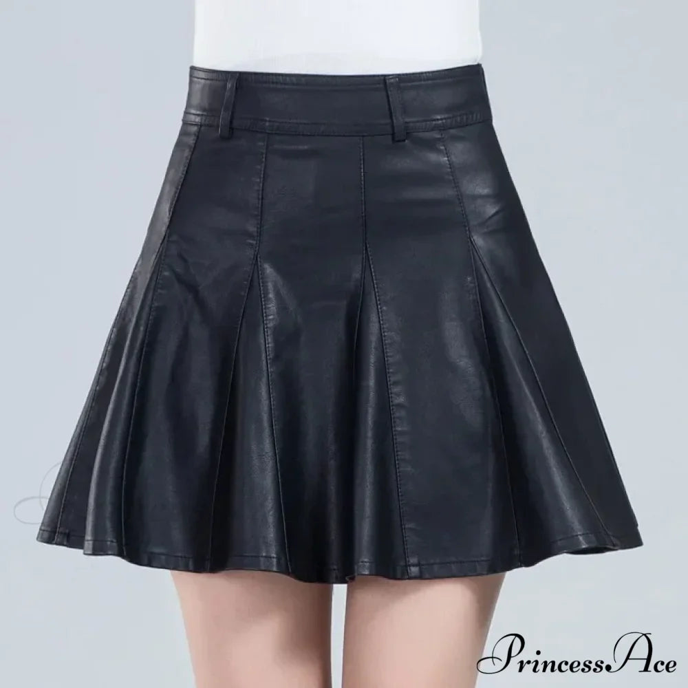Elegant Plus Size Korean Genuine Real Leather High Waist Skirt