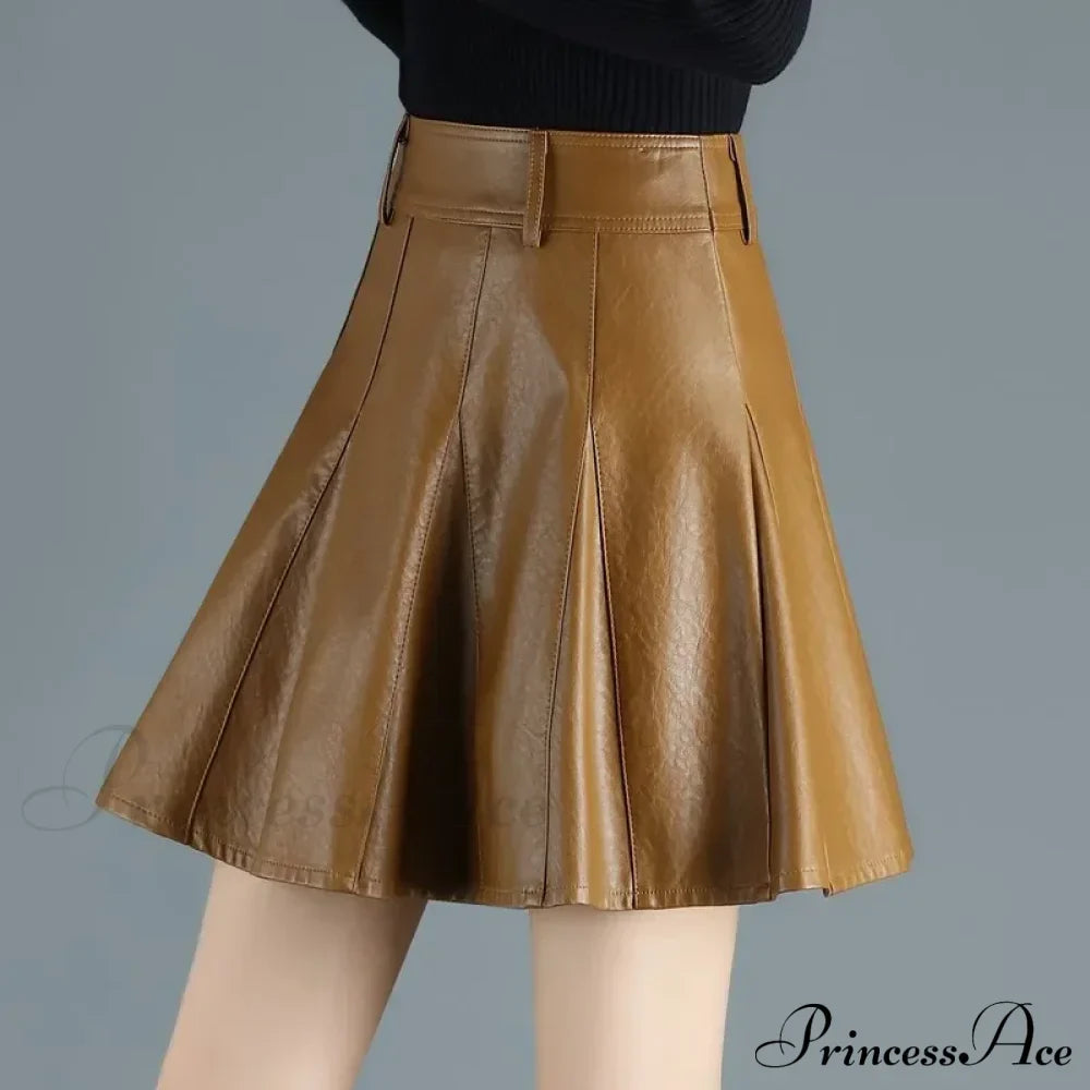 Elegant Plus Size Korean Genuine Real Leather High Waist Skirt