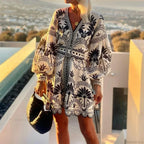 Elegant Print V-Neck A-Line Boho Dress