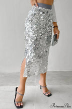 Elegant Sequin High-Waist Bodycon Midi Skirt