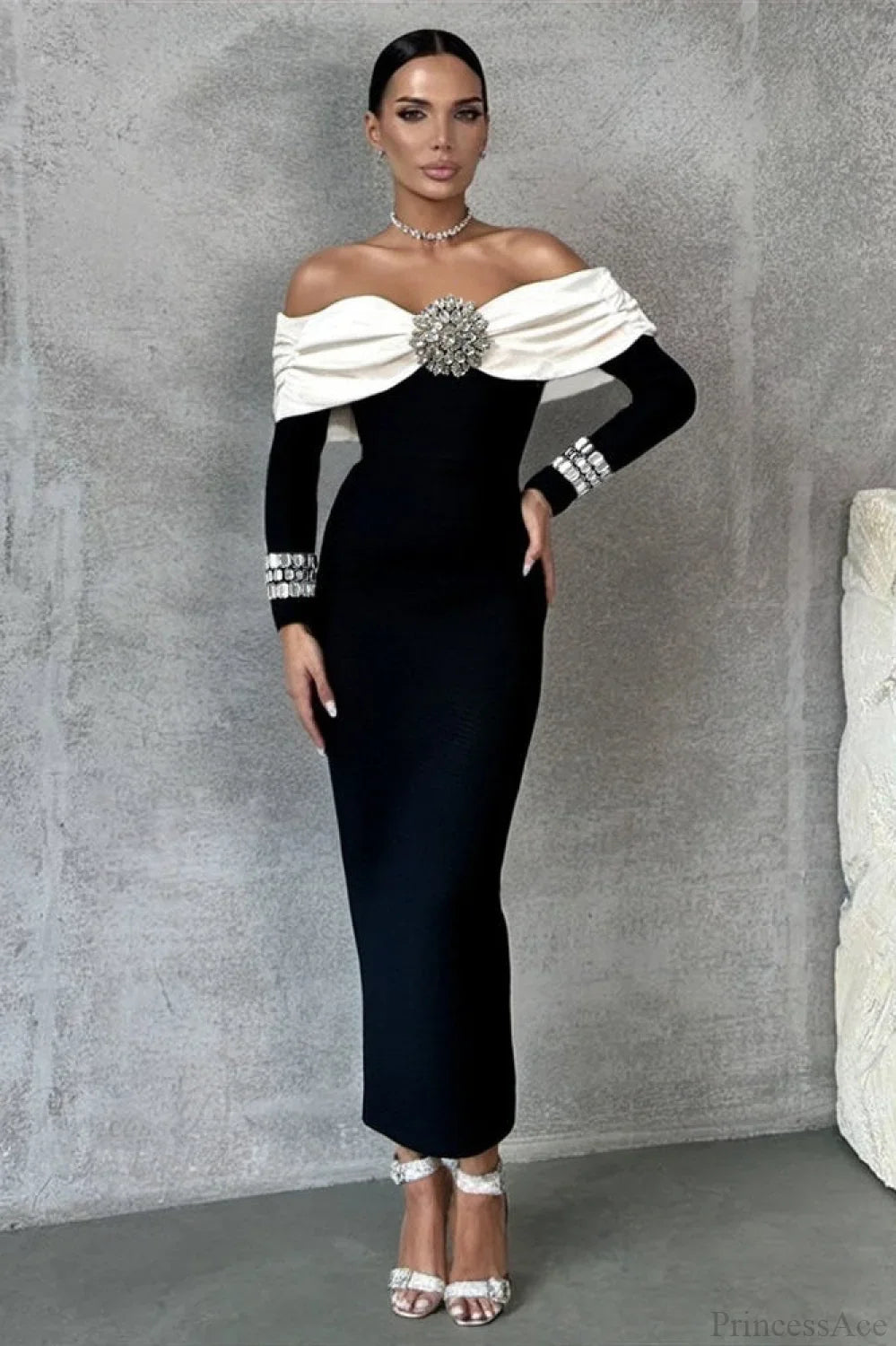 Elegant Sequin Off-The-Shoulder Evening Dress
