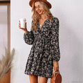 Elegant V-Neck Floral Mini Chiffon Dress