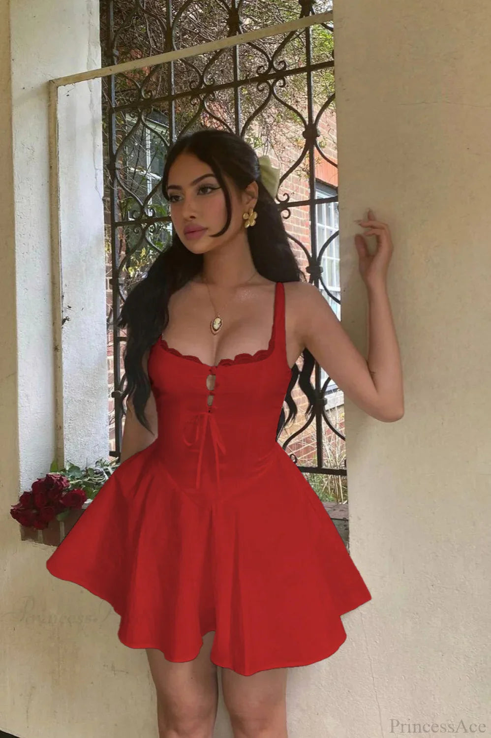 Elegant Waist Slim A Line Mini Dress