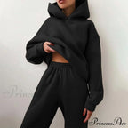 Elegant With Long Sweatshirt Set And Hoodie Lace-Up Warm Pant Solid Detail