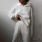 Elegant With Long Sweatshirt Set And Hoodie Lace-Up Warm Pant Solid Detail
