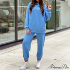 Elegant With Long Sweatshirt Set And Hoodie Lace-Up Warm Pant Solid Detail