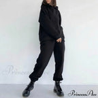 Elegant With Long Sweatshirt Set And Hoodie Lace-Up Warm Pant Solid Detail