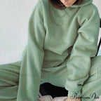 Elegant With Long Sweatshirt Set And Hoodie Lace-Up Warm Pant Solid Detail