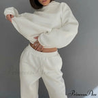 Elegant With Long Sweatshirt Set And Hoodie Lace-Up Warm Pant Solid Detail